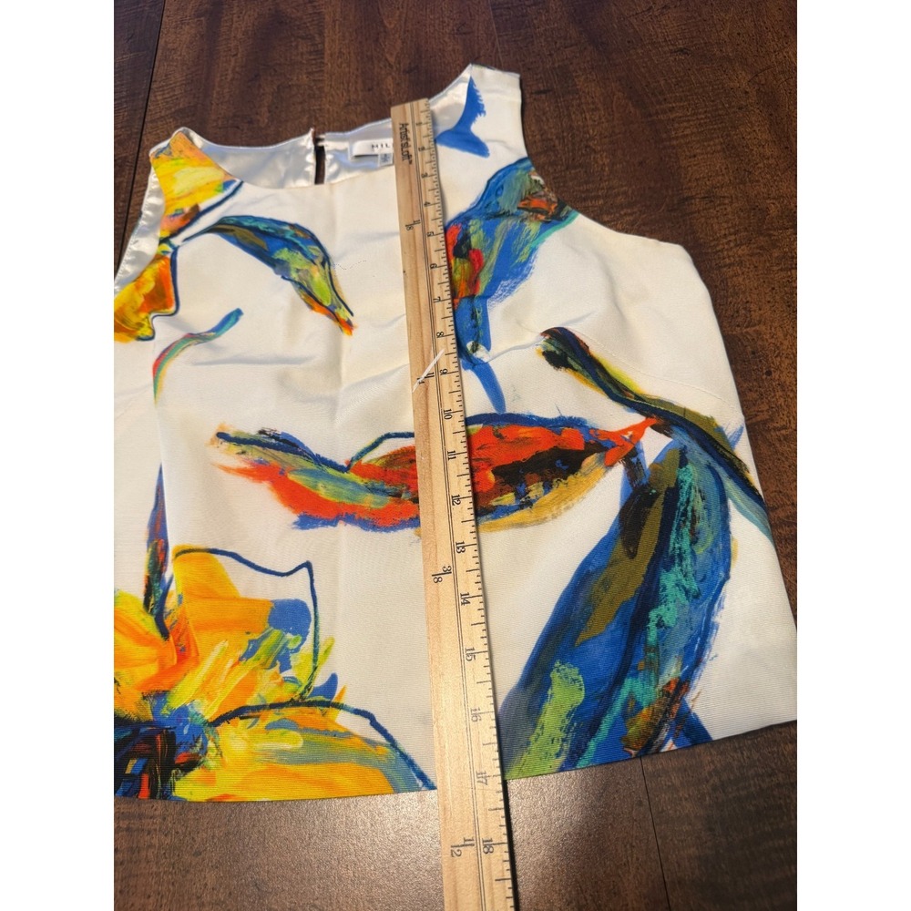 MILLY Top Womens 2 Floral Abstract Multicolor Sleeveless Cotton Viscose Made USA - Picture 3 of 6